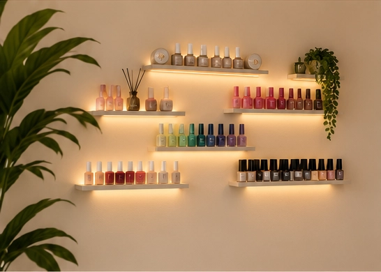 Espace onglerie et vernis du salon LV Beauté à Tanger