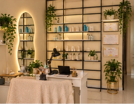 Espace de travail et de soins du salon LV Beauté à Tanger